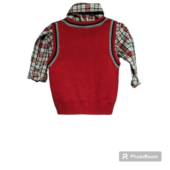 Baby Boy Plaid Shirt with Vest. 12-18 months. Red. - Picture 3 of 6